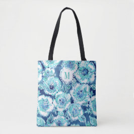 Monogramm HIBISKUS-PRÄMIE blauer tropischer Tasche