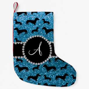 Monogramm-Himmelsblau-Glitzer-Dackel Kleiner Weihnachtsstrumpf