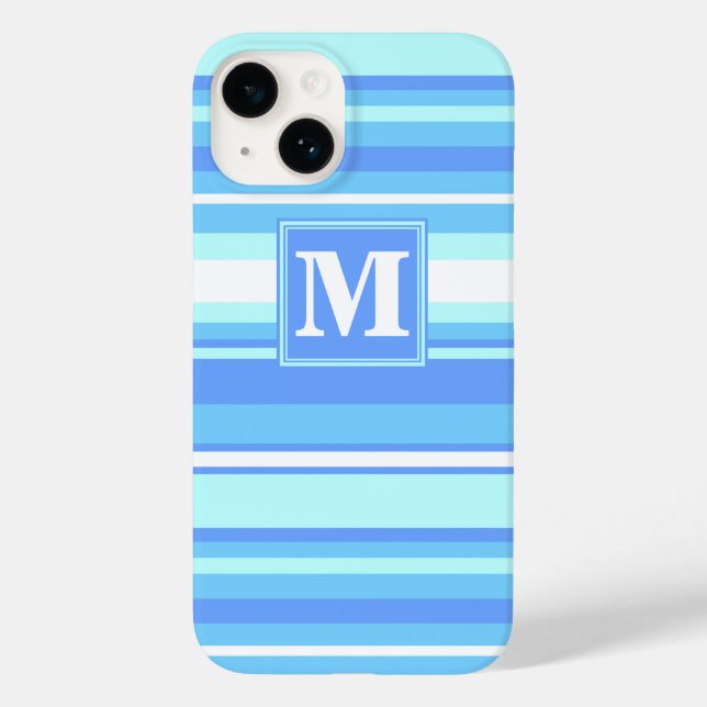 Monogramm Himmelsblau Streifen Case-Mate iPhone 14 Hülle (Rückseite)