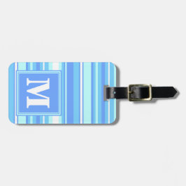 Monogramm Himmelsblau Streifen Gepäckanhänger