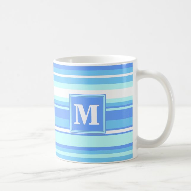 Monogramm Himmelsblau Streifen Kaffeetasse (Rechts)