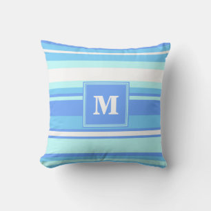 Monogramm Himmelsblau Streifen Kissen