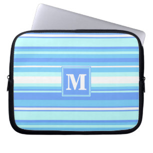 Monogramm Himmelsblau Streifen Laptopschutzhülle