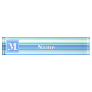 Monogramm Himmelsblau Streifen Namensplakette