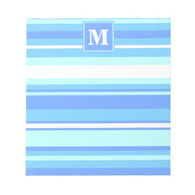 Monogramm Himmelsblau Streifen Notizblock (Vorderseite)