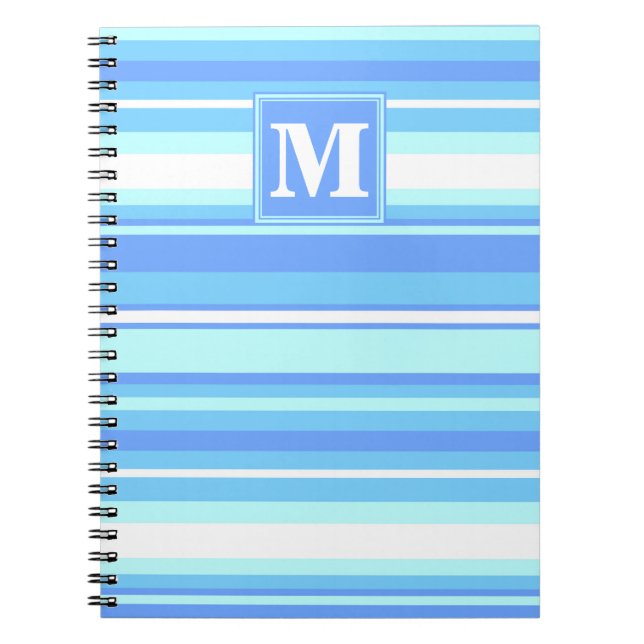 Monogramm Himmelsblau Streifen Notizblock (Vorderseite)