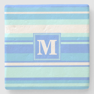 Monogramm Himmelsblau Streifen Steinuntersetzer