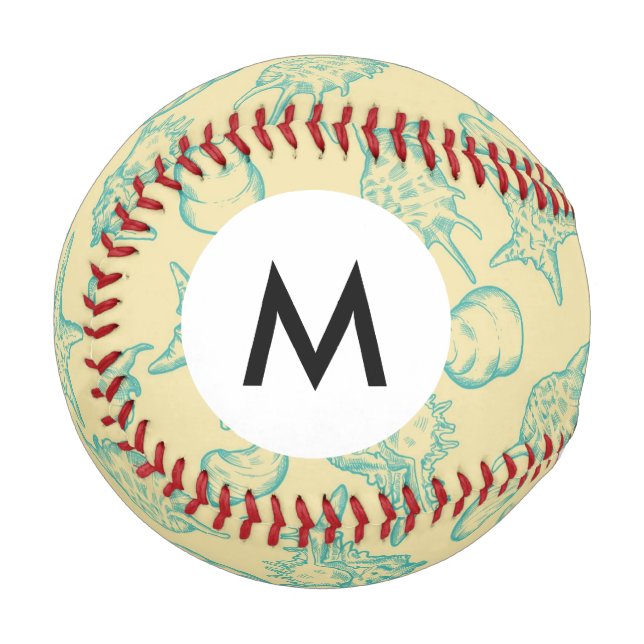 Monogramm Hintergrund mit Muscheln. Handgezeichnet Baseball (Vorderseite Links)