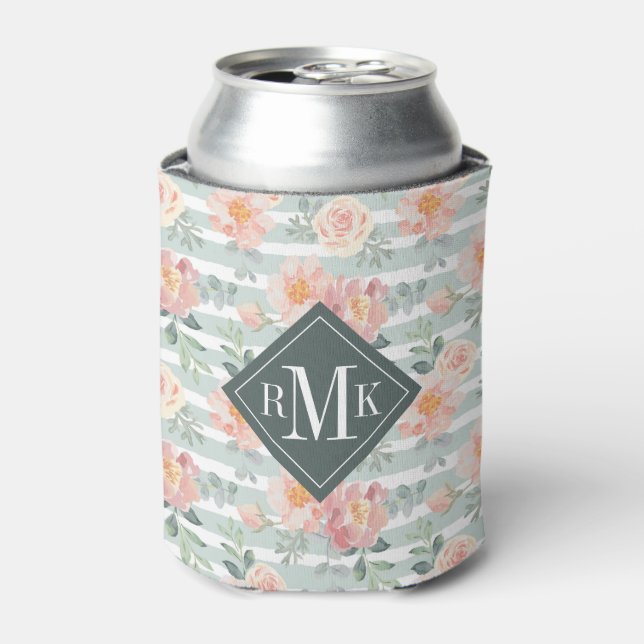 Monogramm hinzufügen | Alicia Rose Streifenmuster Dosenkühler (Kanne Vorderseite)