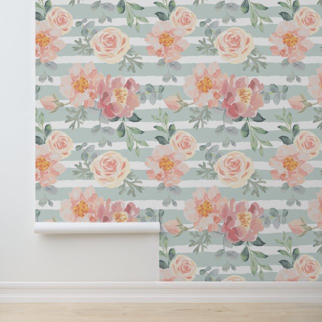 Monogramm hinzufügen | Alicia Rose Streifenmuster Tapete (Anwendung)