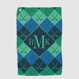 Monogramm hinzufügen   Blaue und grüne Raute Golfhandtuch
