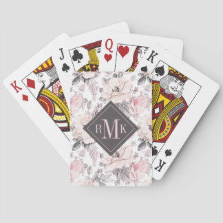 Monogramm hinzufügen | Klassisches rosa und graues Spielkarten