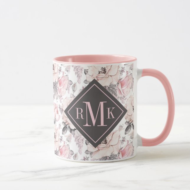 Monogramm hinzufügen| Klassisches rosa und graues  Tasse (Rechts)