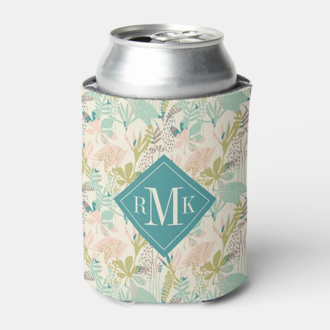 Monogramm hinzufügen | Modernes Blumenmuster Dosenkühler (Kanne Vorderseite)
