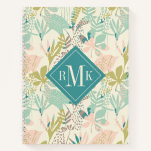 Monogramm hinzufügen   Modernes Blumenmuster Notizbuch