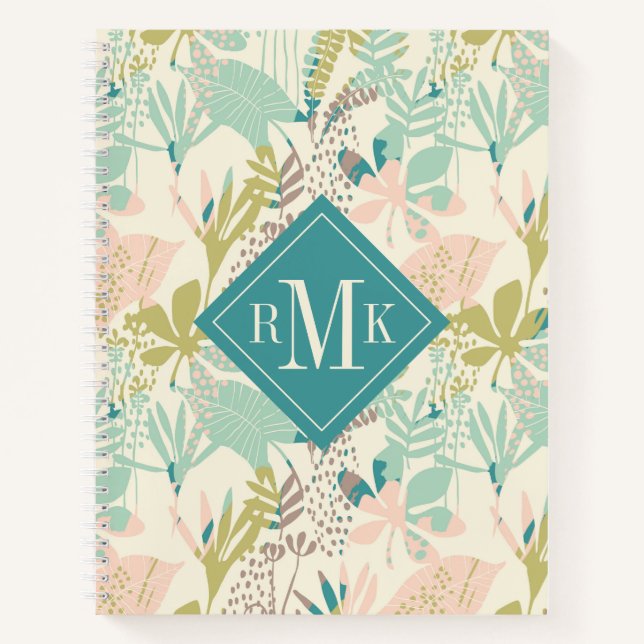 Monogramm hinzufügen | Modernes Blumenmuster Notizbuch (Vorderseite)