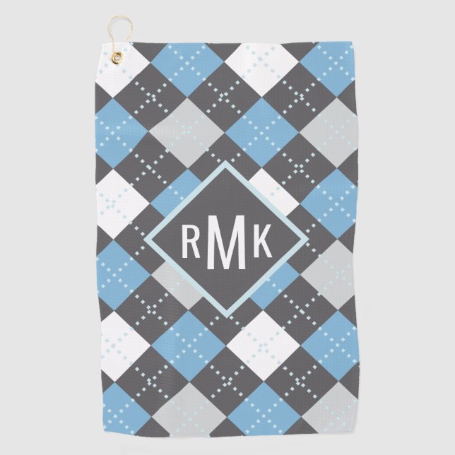 Monogramm hinzufügen | Muster der blauen und graue Golfhandtuch (Vorderseite)