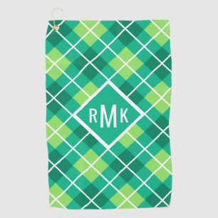 Monogramm hinzufügen   Muster der grünen Raute Golfhandtuch