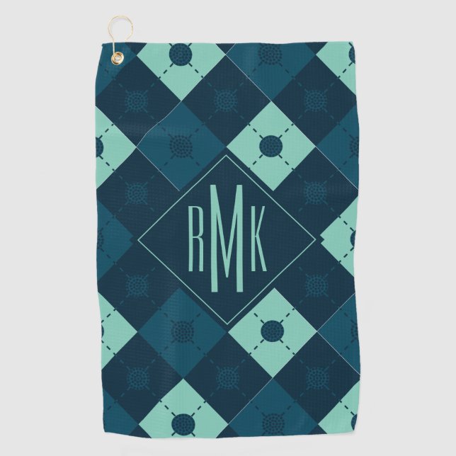 Monogramm hinzufügen | Muster für blaue Raute und  Golfhandtuch (Vorderseite)