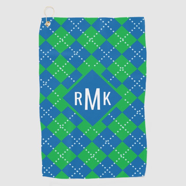Monogramm hinzufügen | Muster für grüne und blaue  Golfhandtuch (Vorderseite)