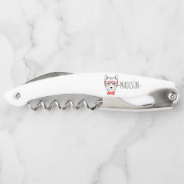 Monogramm Hipster Katze mit Extravagantem Rotem Bo Kellnermesser