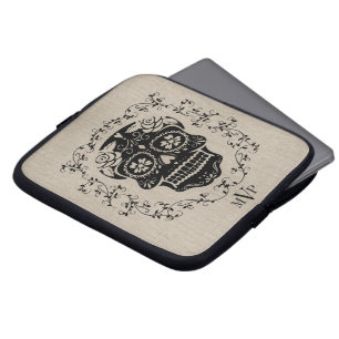 Monogramm Hipster Schwarzer Zucker-Schädel Jute Laptopschutzhülle