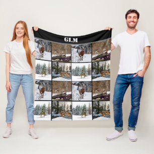 Monogramm-Hirsch-Collage-Jäger-Fleece-Decke Fleecedecke