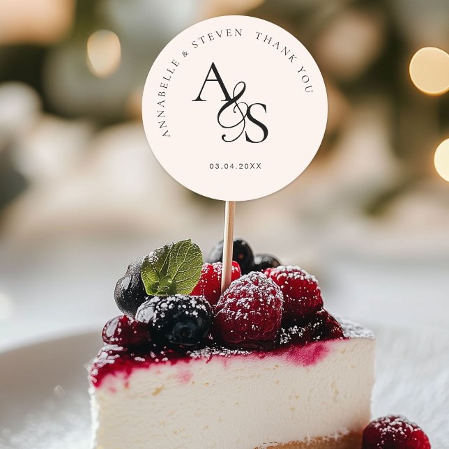 Monogramm, Hochzeit, danke Runder Aufkleber (Personalized, Elegant, Classic, Monogram, Blush-Beige, "Thank You" Wedding Sticker.)