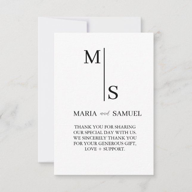 Monogramm Hochzeit Elegant Einfach Minimalistisch Dankeskarte (Vorderseite)