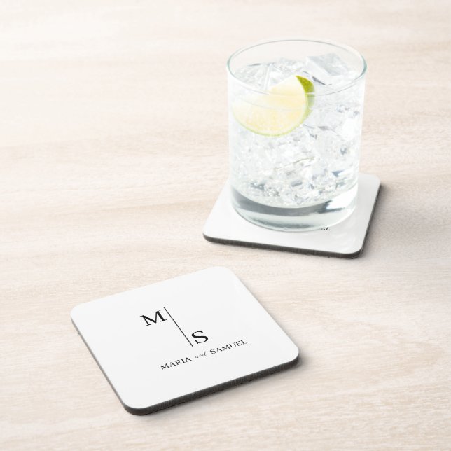 Monogramm Hochzeit Elegant Einfach Minimalistisch Getränkeuntersetzer (Rechte Seite)