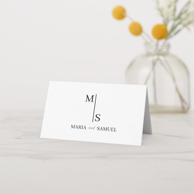Monogramm Hochzeit Elegant Einfach Minimalistisch Platzkarte (Vorderseite)