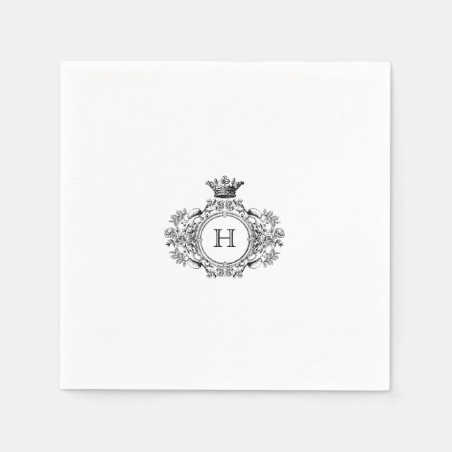 Monogramm-Hochzeit für Schwarz-Weiß-Wappen Serviette (Vorderseite)