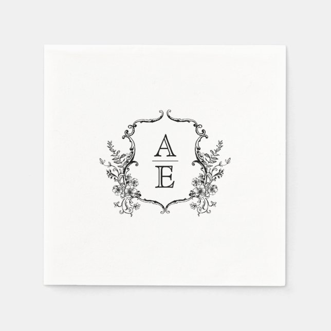 Monogramm-Hochzeit für Schwarz-Weiß-Wappen Serviette (Vorderseite)