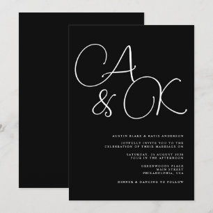 Monogramm-Hochzeit für schwarze und weiße Bezeichn Einladung