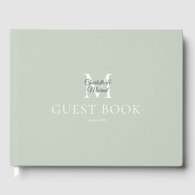 Monogramm-Hochzeit Grün Gästebuch (Vorderseite)