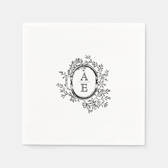 Monogramm-Hochzeit in Schwarz-Weiß-Wappen Serviette (Vorderseite)