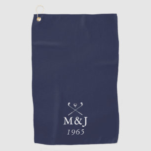 Monogramm Hochzeit Jubiläumsdatum Navy Blau Golfhandtuch