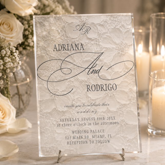 Monogramm-Hochzeit mit Blumenmuster Acryleinladungen (Von Creator hochgeladen)