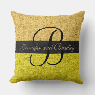 Monogramm-Hochzeit mit Gold und Gelb Kissen
