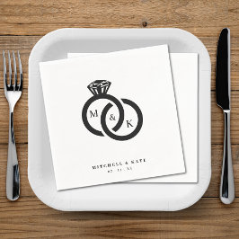 Monogramm-Hochzeit mit weißem und schwarzem Diaman Serviette
