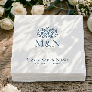 Monogramm Hochzeit Ornament Blumen Blau Papier Serviette