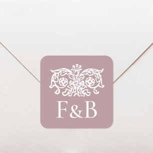 Monogramm Hochzeit Ornament Blumenrosa Quadratischer Aufkleber
