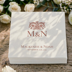 Monogramm Hochzeit Ornamentale Blumige Terrakotta Serviette