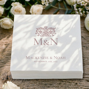 Monogramm Hochzeit Ornate Floral Staubrosa Serviette