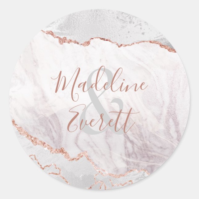 Monogramm-Hochzeit von White & Rose Runder Aufkleber (Vorderseite)