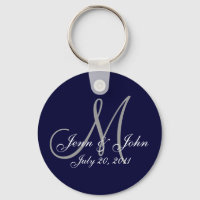 Monogramm Hochzeitbräune Datum Navy-Key-Kette