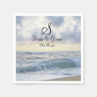 Monogramm Hochzeitdatum Namen Hübscher Strand Hint Serviette