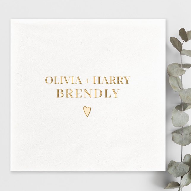 Monogramm Hochzeiten Namen Elegant Modernes Herz G Servietten Mit Folie (Stylishly Personalize with the Bride & Groom's First Names/Surname.)