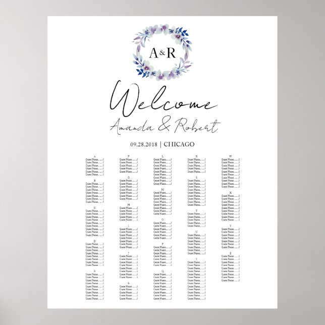 Monogramm Hochzeitkarte Poster (Vorne)