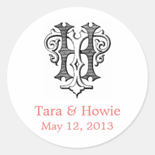 Monogramm-Hochzeits-Aufkleber HT Vintager Runder Aufkleber